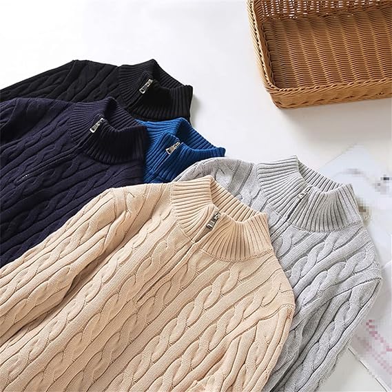 Quarter Zip Jumper - Cable Knit - Half Zip - Knitted Sweater - Men's Quarter Zip Sweaters