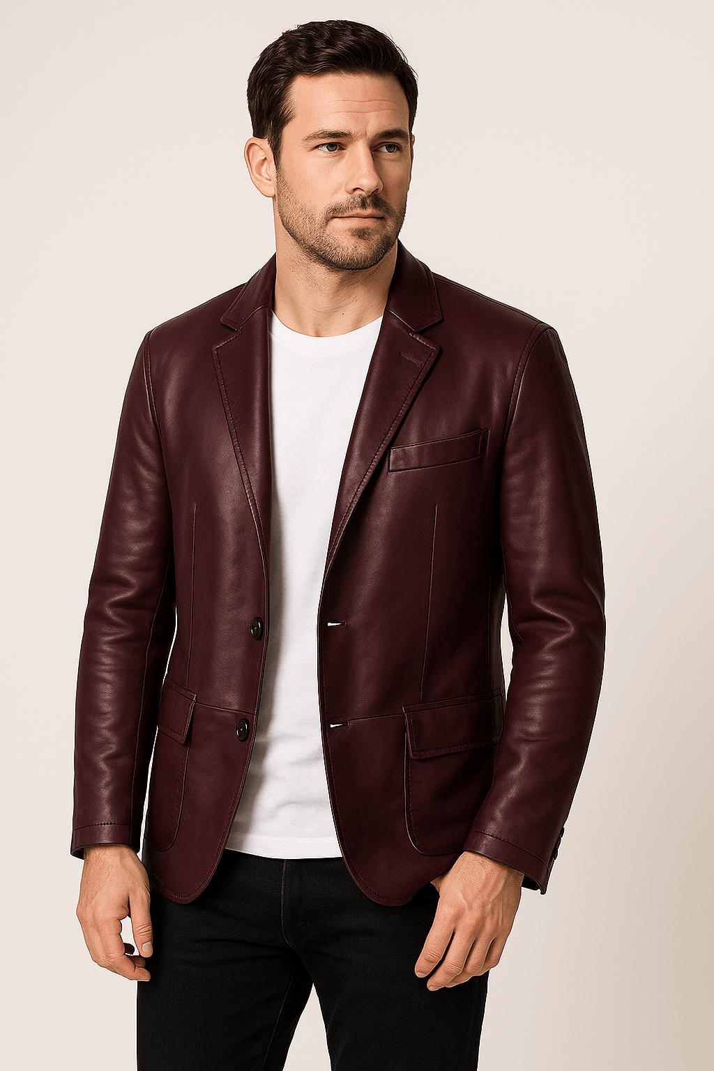 Leather Jacket - Men's Lapel Button-Up Faux Leather Jacket
