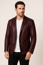 Leather Jacket - Men's Lapel Button-Up Faux Leather Jacket