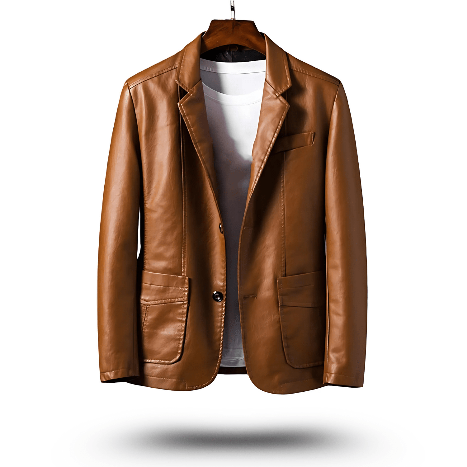 Leather Jacket - Men's Lapel Button-Up Faux Leather Jacket