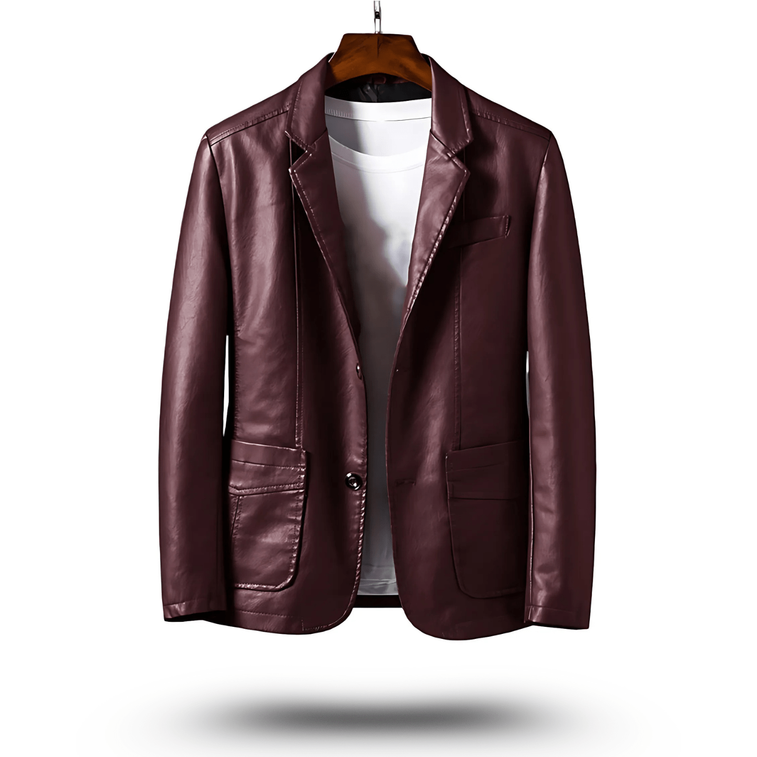 Leather Jacket - Men's Lapel Button-Up Faux Leather Jacket