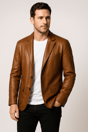 Leather Jacket - Men's Lapel Button-Up Faux Leather Jacket
