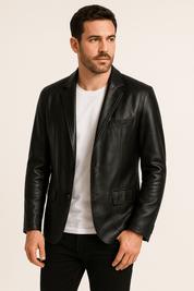 Leather Jacket - Men's Lapel Button-Up Faux Leather Jacket
