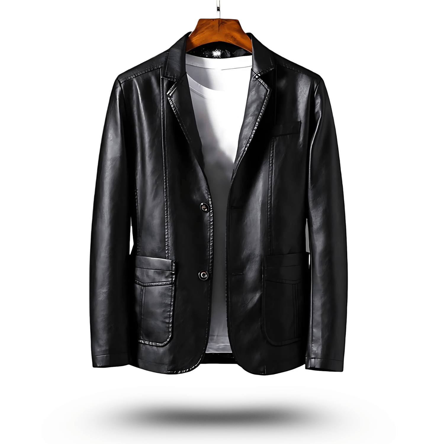 Leather Jacket - Men's Lapel Button-Up Faux Leather Jacket