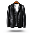 Leather Jacket - Men's Lapel Button-Up Faux Leather Jacket