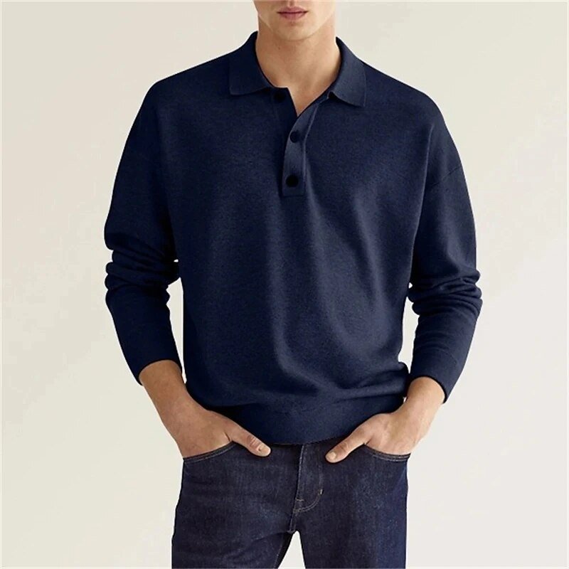 Polo Jumper - Long Sleeve - Regular Fit - Collared Sweater - Men's Clothing