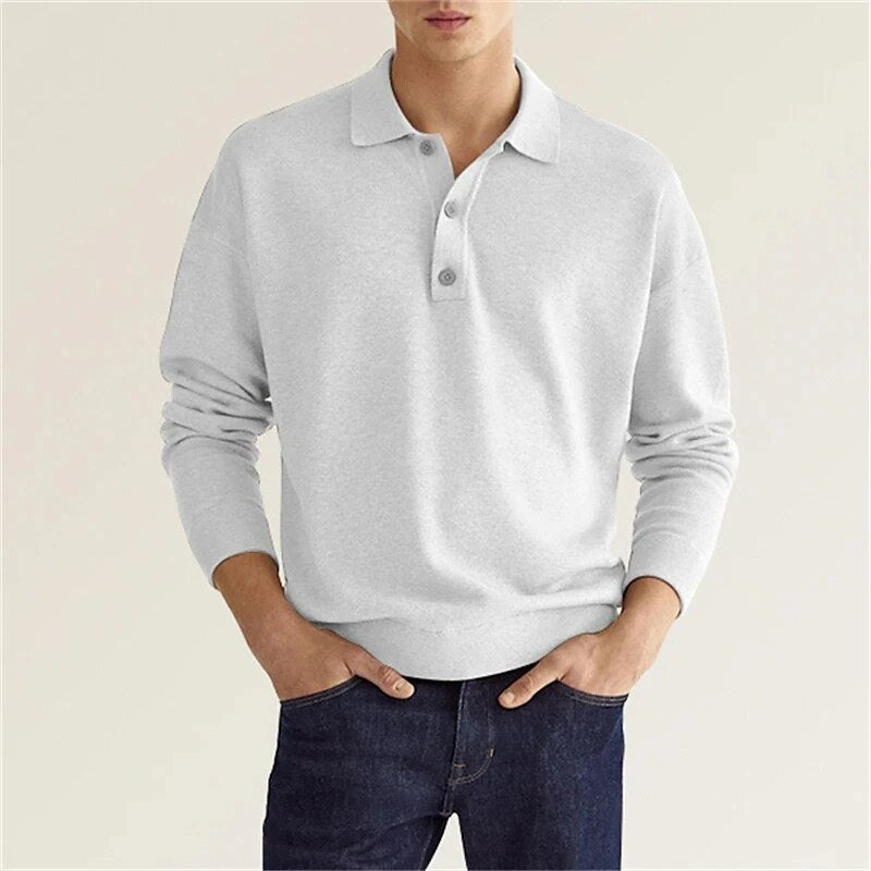 Polo Jumper - Long Sleeve - Regular Fit - Collared Sweater - Men's Clothing
