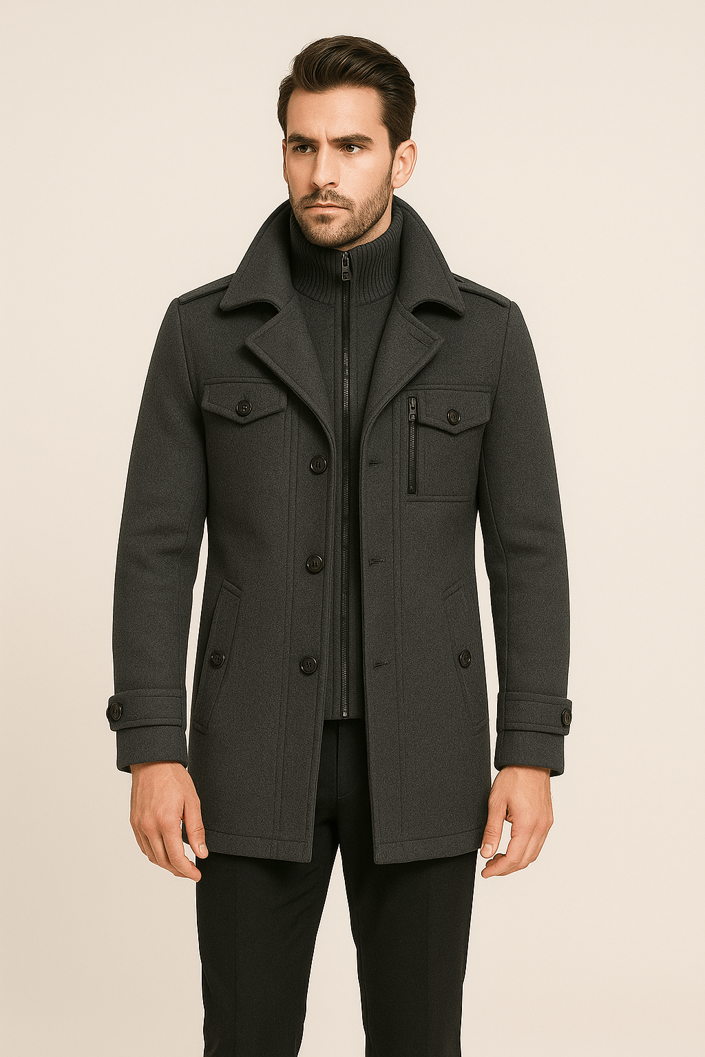 Wool Jacket | Double Layer | Single Breasted | Winter Trench Coat | Men's Winter Jacket 