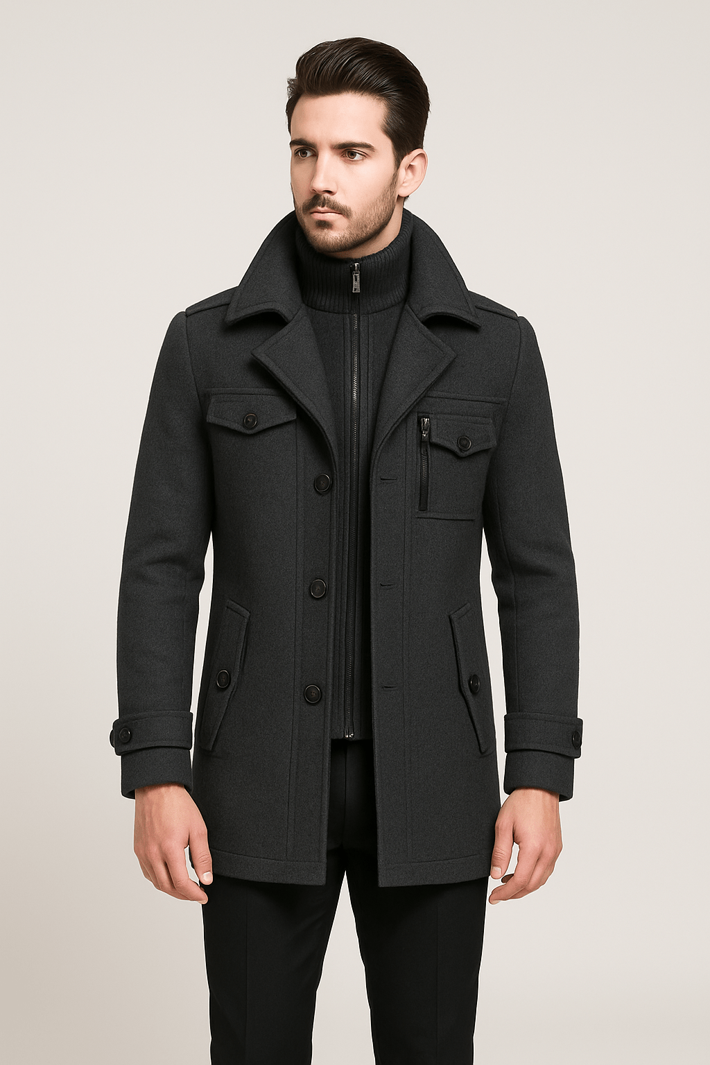 Wool Jacket | Double Layer | Single Breasted | Winter Trench Coat | Men's Winter Jacket 
