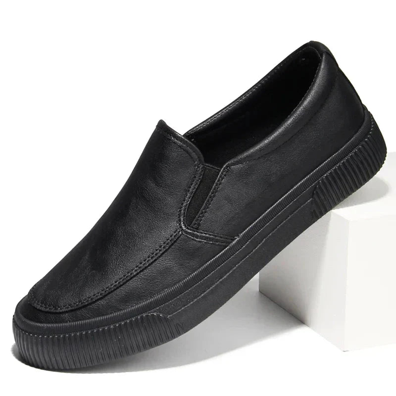 Leather Shoes - Men's Comfortable Rubber Sole Slip-On Shoes