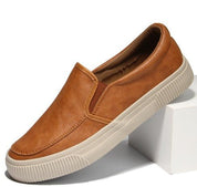 Leather Shoes - Men's Comfortable Rubber Sole Slip-On Shoes
