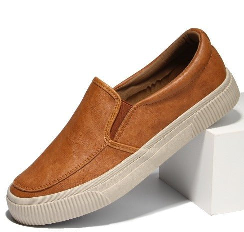 Leather Shoes - Men's Comfortable Rubber Sole Slip-On Shoes