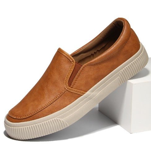 Leather Shoes - Men's Comfortable Rubber Sole Slip-On Shoes