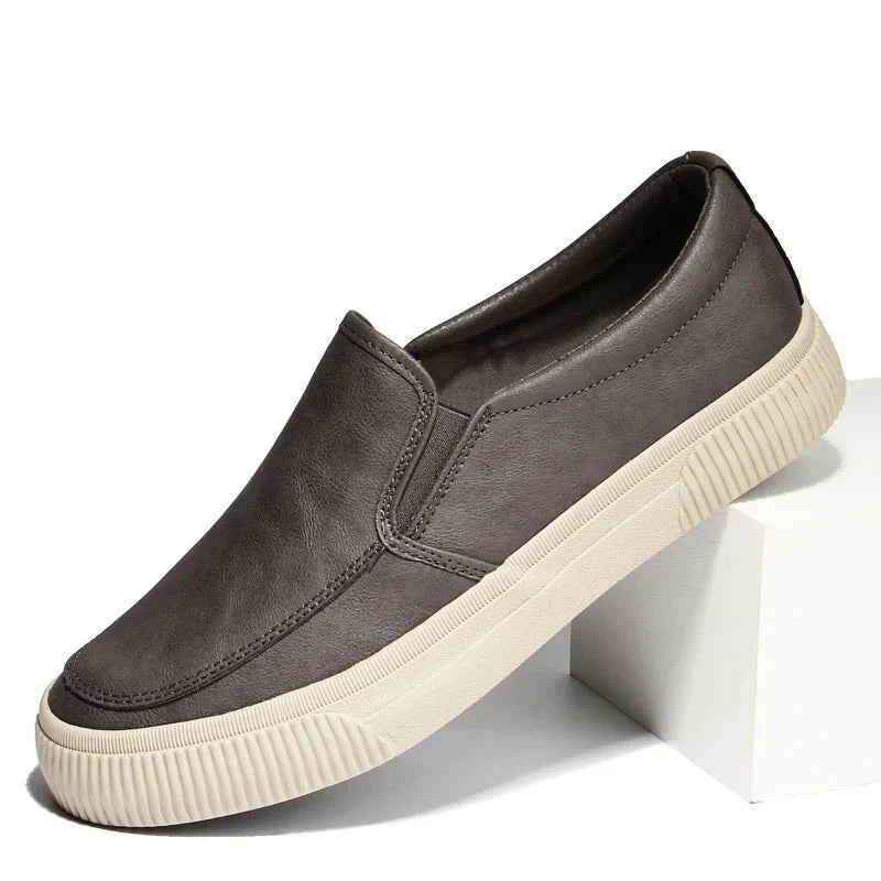 Leather Shoes - Men's Comfortable Rubber Sole Slip-On Shoes