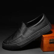 Leather Shoes - Men's Comfortable Rubber Sole Slip-On Shoes