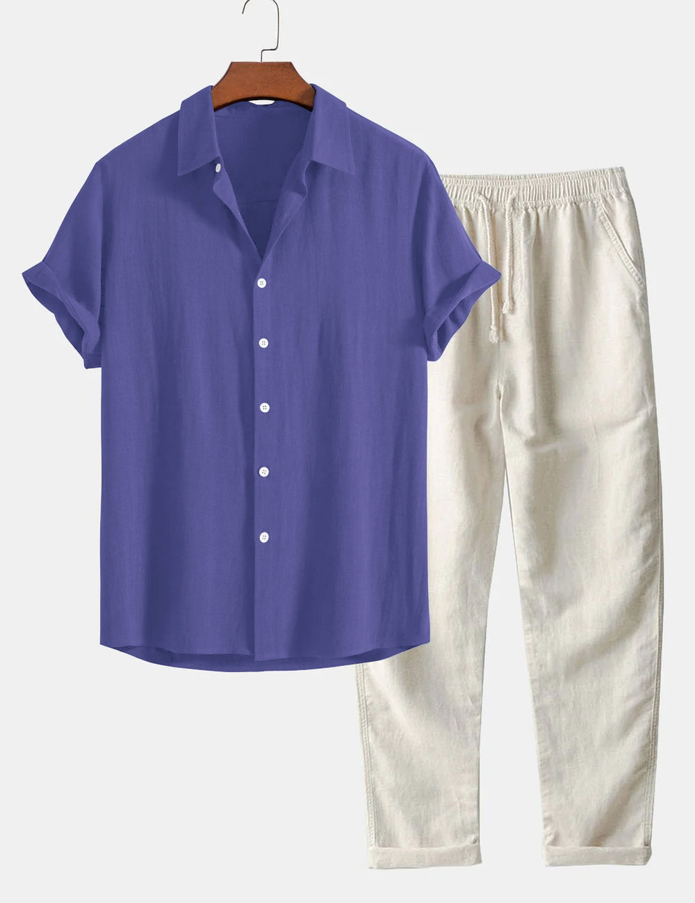 Two-Piece Set | Short Sleeve | Button-Up | Pants and Shirt Set | Men's Summer Clothes