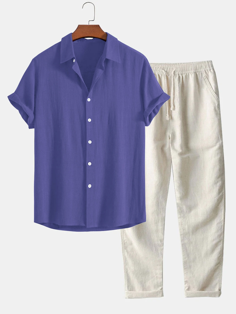 Two-Piece Set | Short Sleeve | Button-Up | Pants and Shirt Set | Men's Summer Clothes