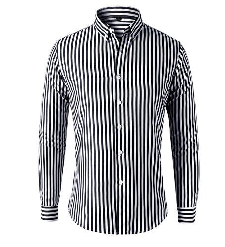 Striped Shirt - Men's Collared Long Sleeve Button-Up Shirt