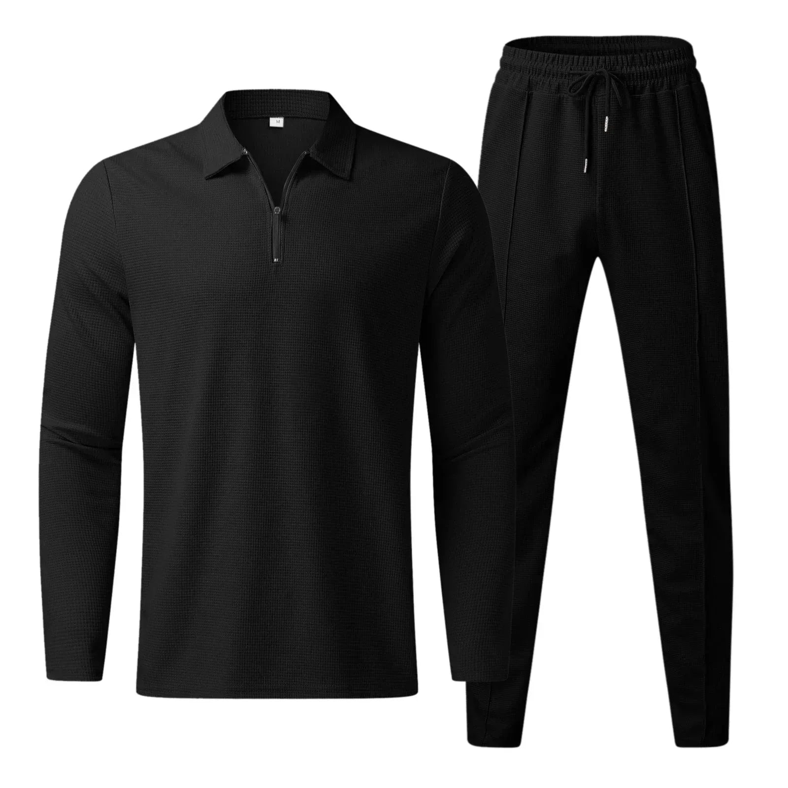 Men's Jogging Suit Set - Long Sleeve Polo - Elastic Waist - Two-Piece Set - Tracksuits for Men