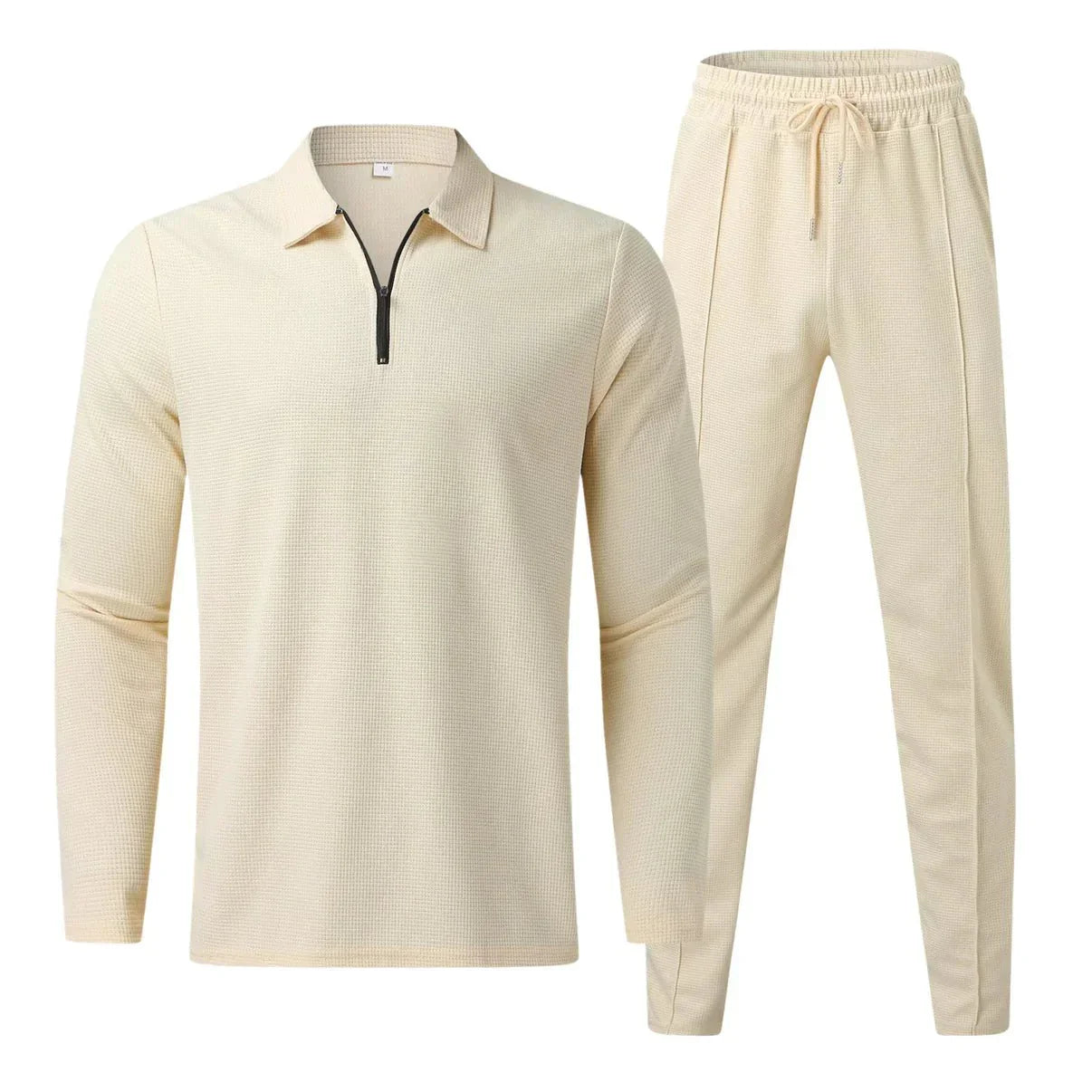 Men's Jogging Suit Set - Long Sleeve Polo - Elastic Waist - Two-Piece Set - Tracksuits for Men
