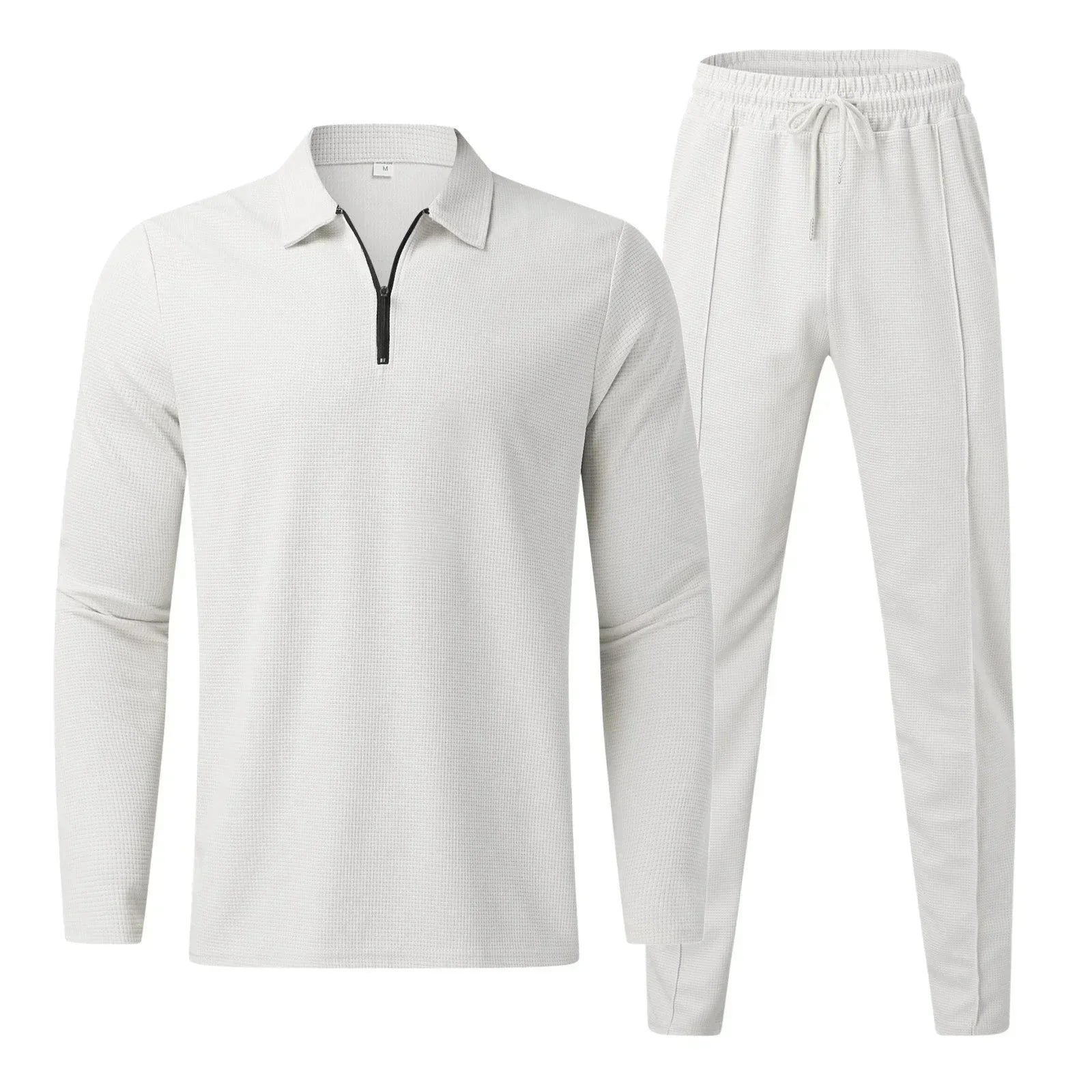 Men's Jogging Suit Set - Long Sleeve Polo - Elastic Waist - Two-Piece Set - Tracksuits for Men