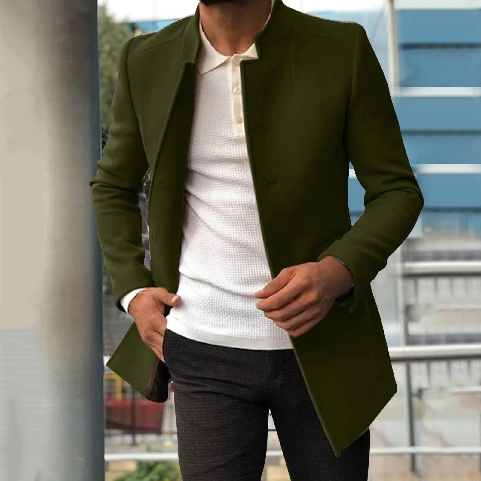 Men's Jacket - Mid Length - Spring - Blazer Jacket - Trench Coat Men