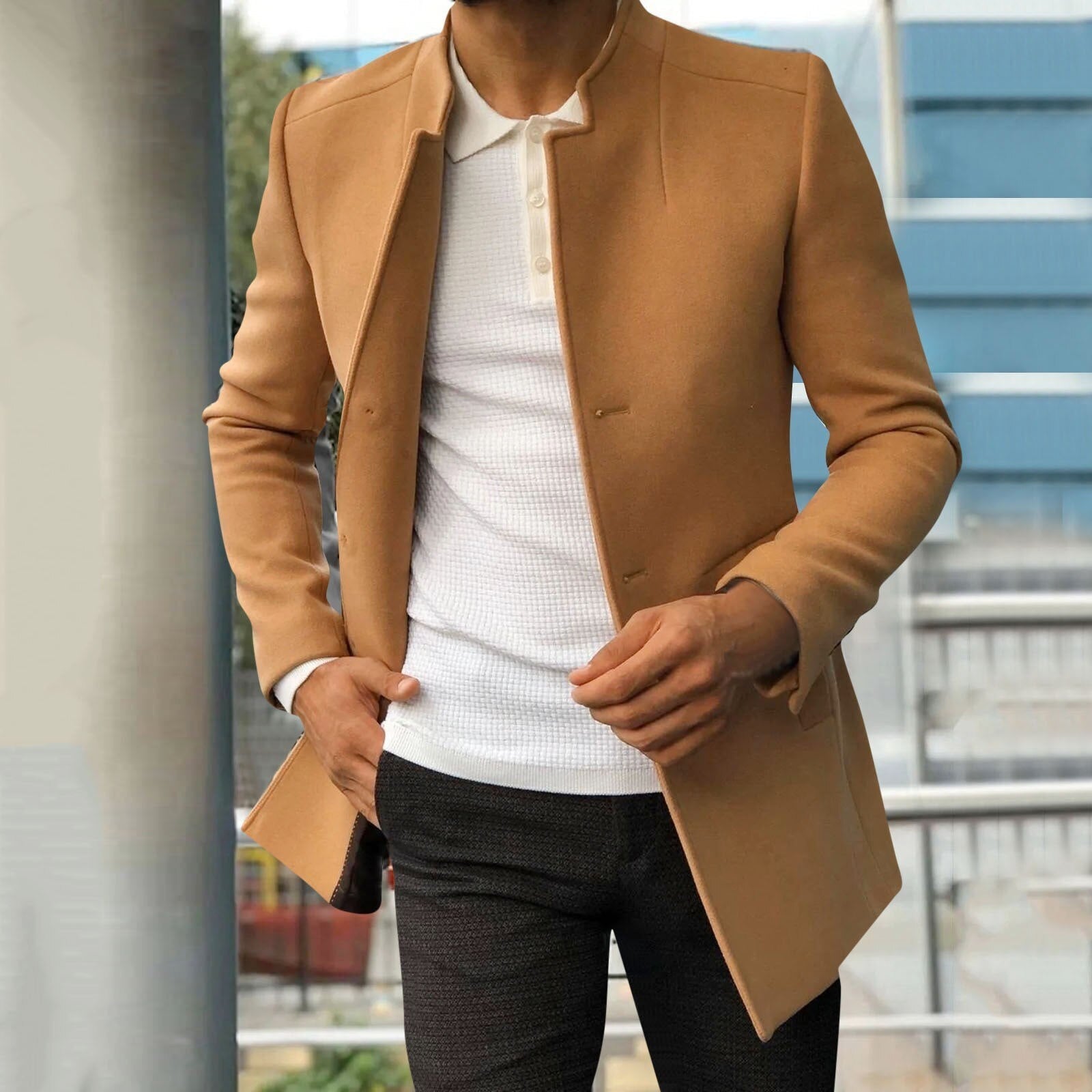 Men's Jacket - Mid Length - Spring - Blazer Jacket - Trench Coat Men