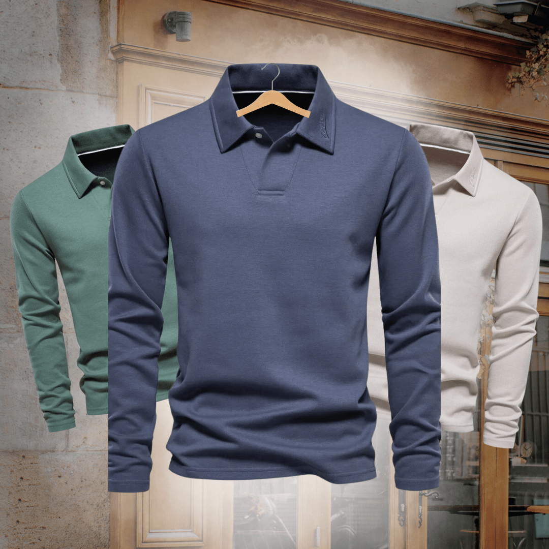 Long Sleeve Polo Shirt - Men's Classic Collared Polo Shirt