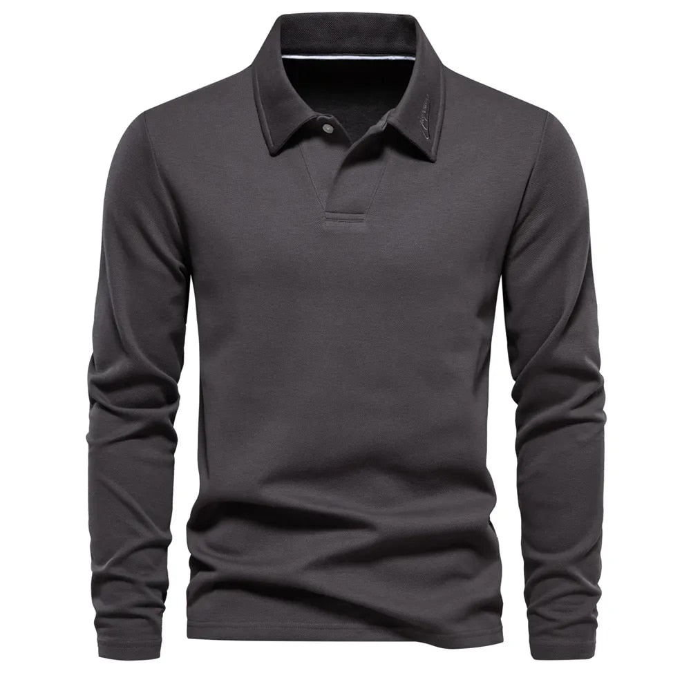 Long Sleeve Polo Shirt - Men's Classic Collared Polo Shirt