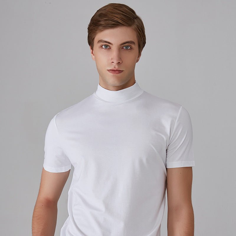 Turtleneck T-Shirt - Short Sleeve - Plain - High Neck Tee Shirts - Men's Clothing