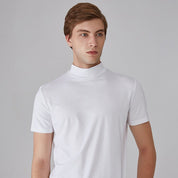 Turtleneck T-Shirt - Short Sleeve - Plain - High Neck Tee Shirts - Men's Clothing