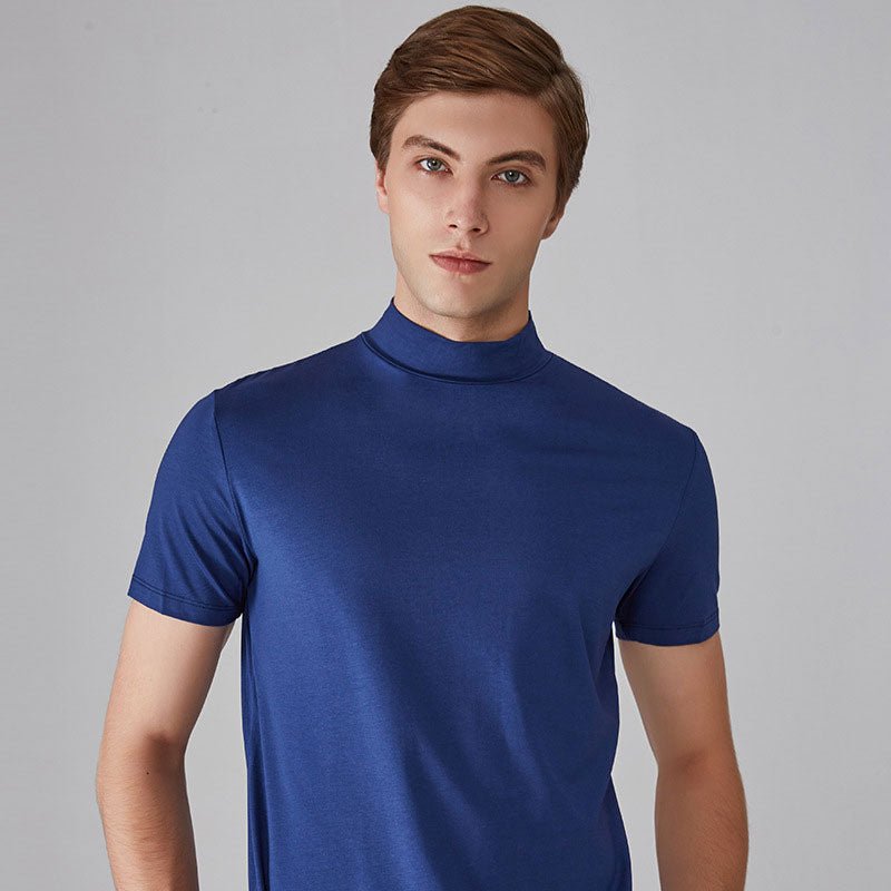 Turtleneck T-Shirt - Short Sleeve - Plain - High Neck Tee Shirts - Men's Clothing