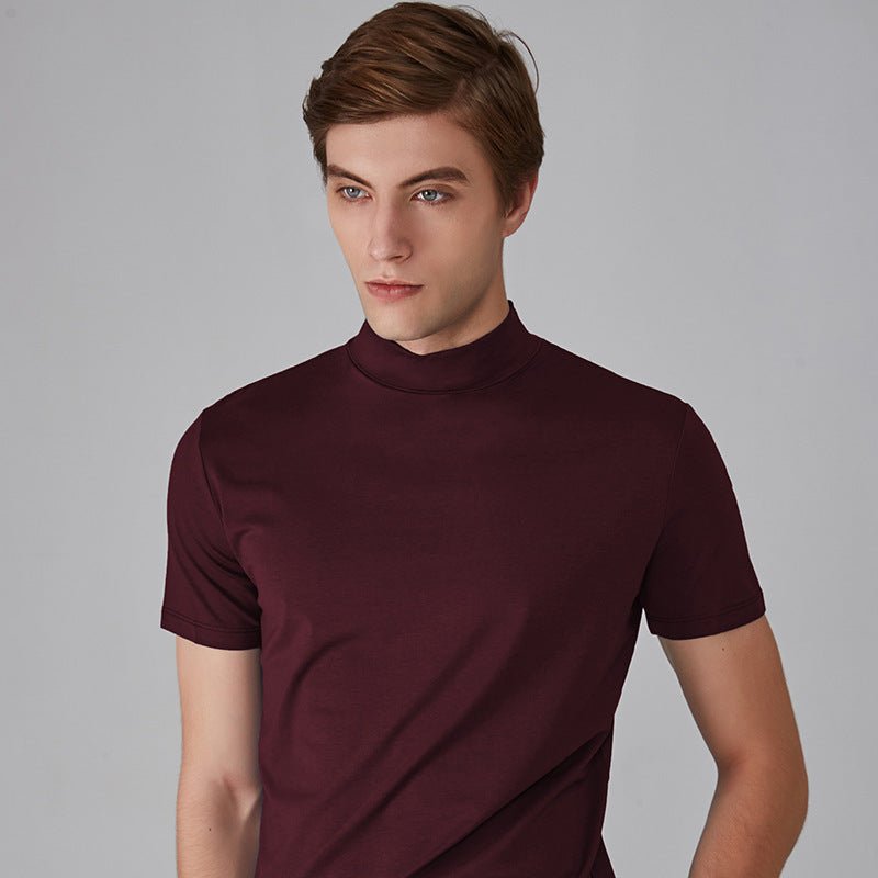 Turtleneck T-Shirt - Short Sleeve - Plain - High Neck Tee Shirts - Men's Clothing