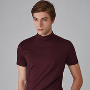 Turtleneck T-Shirt - Short Sleeve - Plain - High Neck Tee Shirts - Men's Clothing