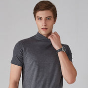 Turtleneck T-Shirt - Short Sleeve - Plain - High Neck Tee Shirts - Men's Clothing