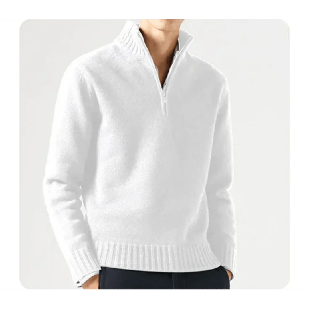 Polo Jumper - Men's Knitted Quarter Zip Sweater Pullover