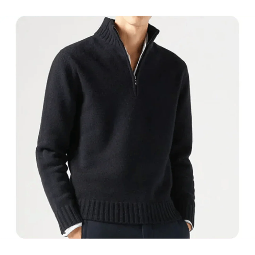 Polo Jumper - Men's Knitted Quarter Zip Sweater Pullover