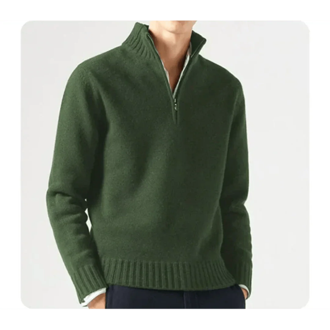 Polo Jumper - Men's Knitted Quarter Zip Sweater Pullover