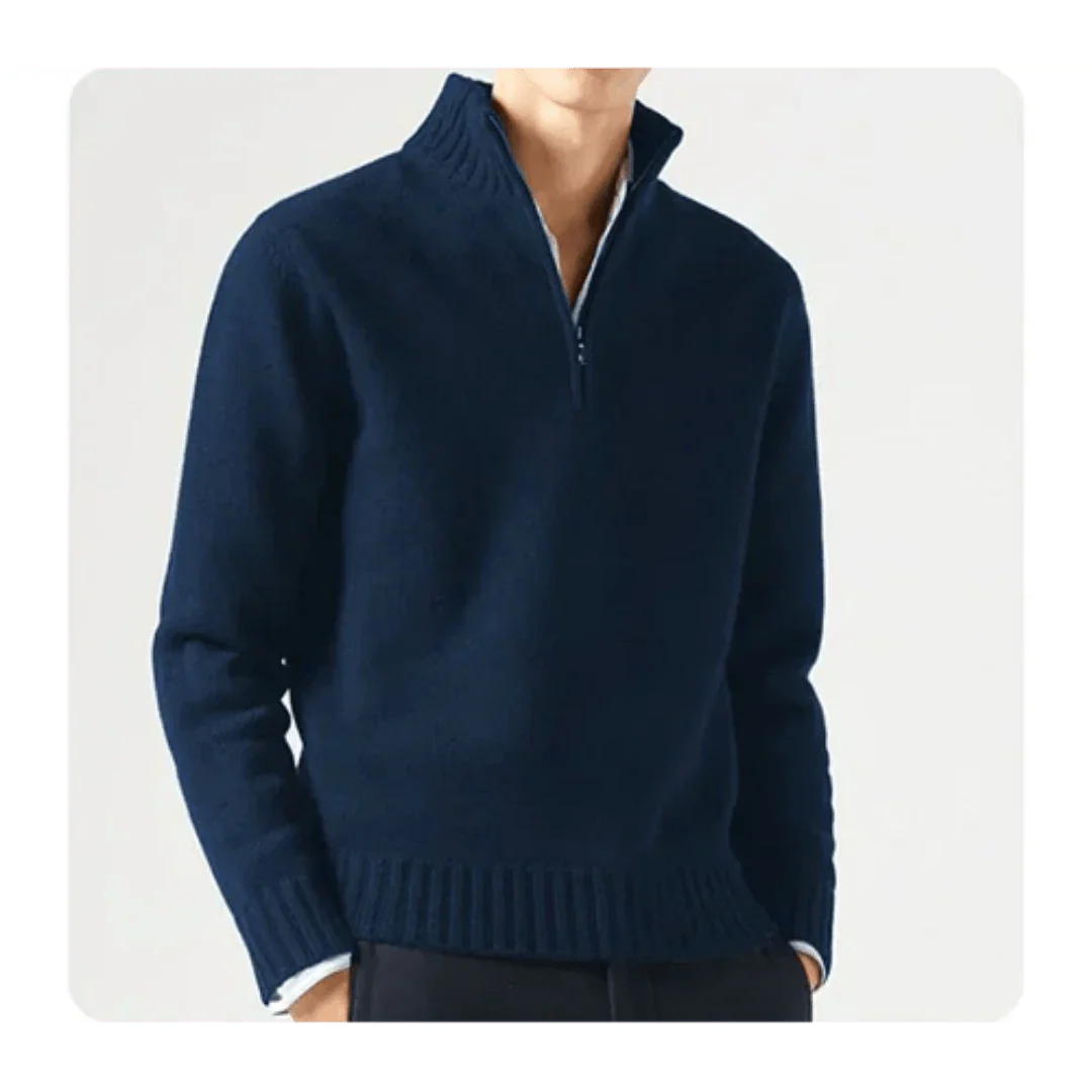 Polo Jumper - Men's Knitted Quarter Zip Sweater Pullover
