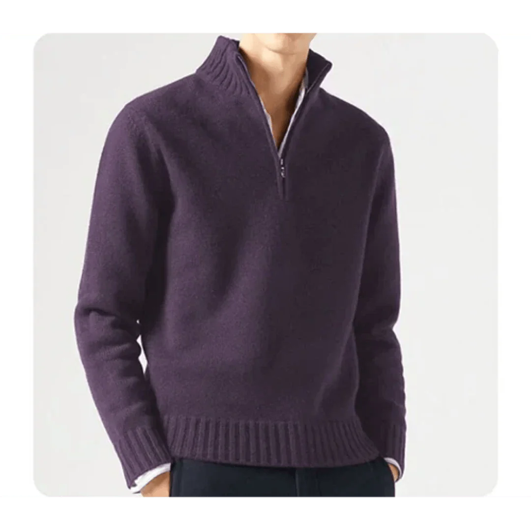 Polo Jumper - Men's Knitted Quarter Zip Sweater Pullover