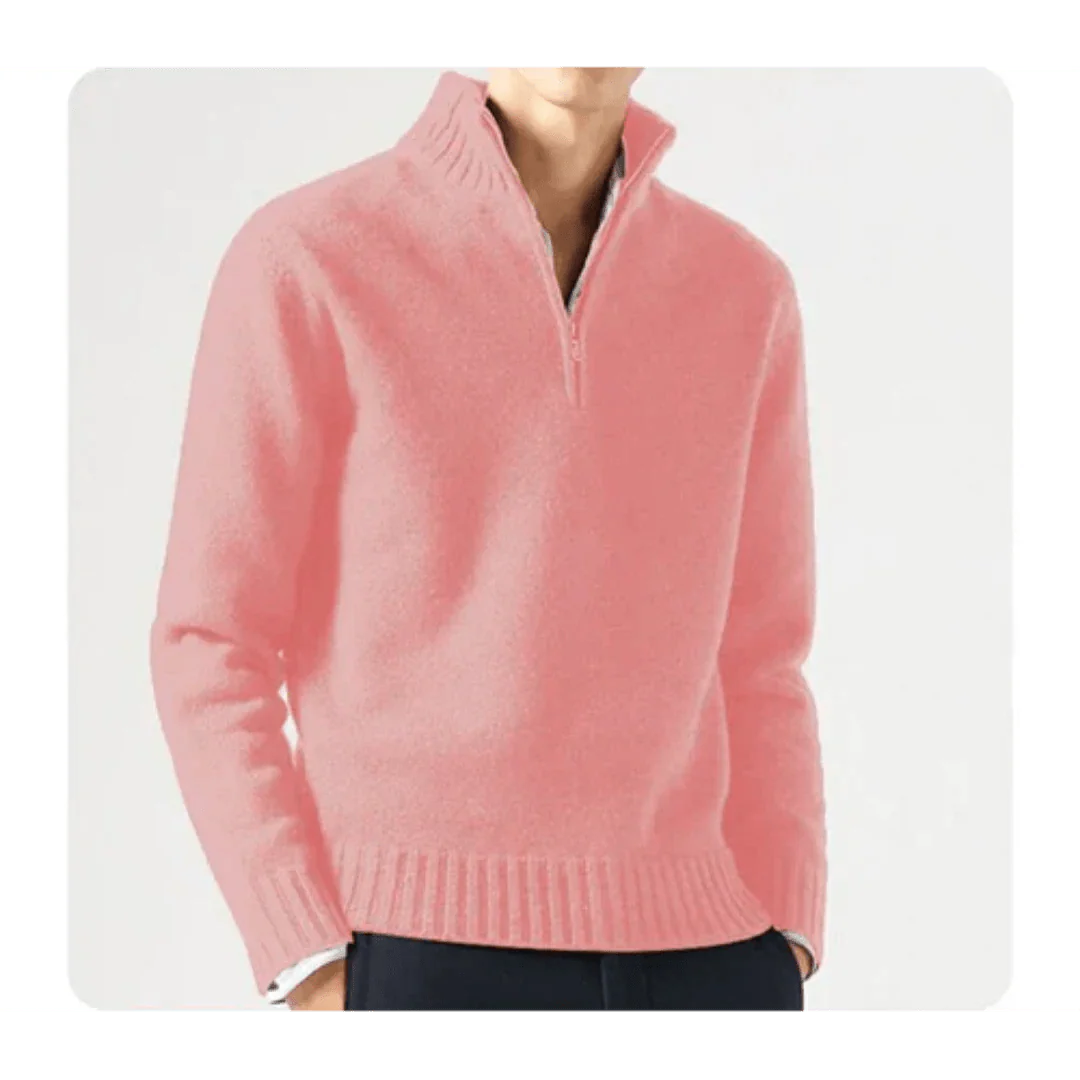 Polo Jumper - Men's Knitted Quarter Zip Sweater Pullover