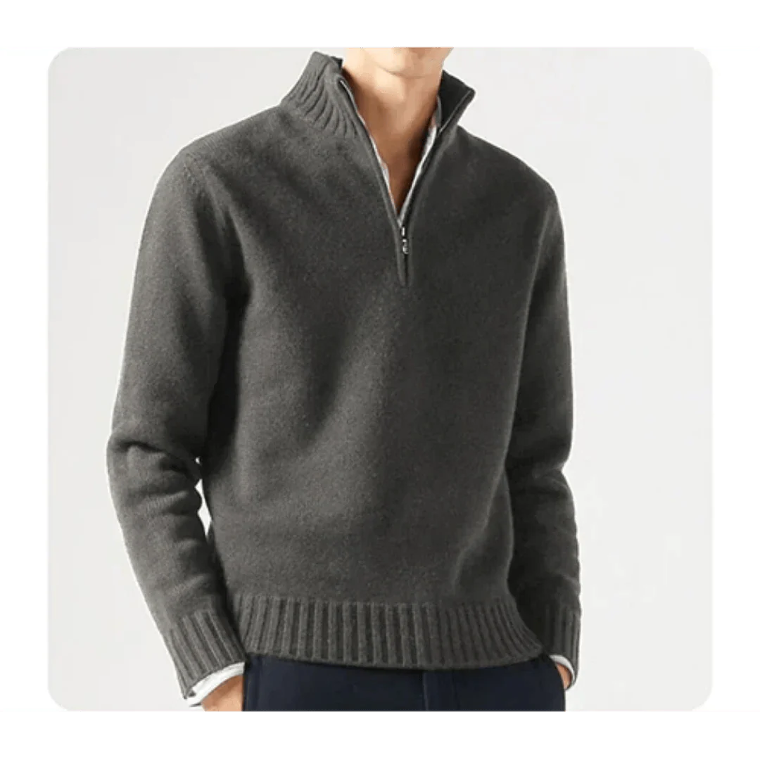Polo Jumper - Men's Knitted Quarter Zip Sweater Pullover