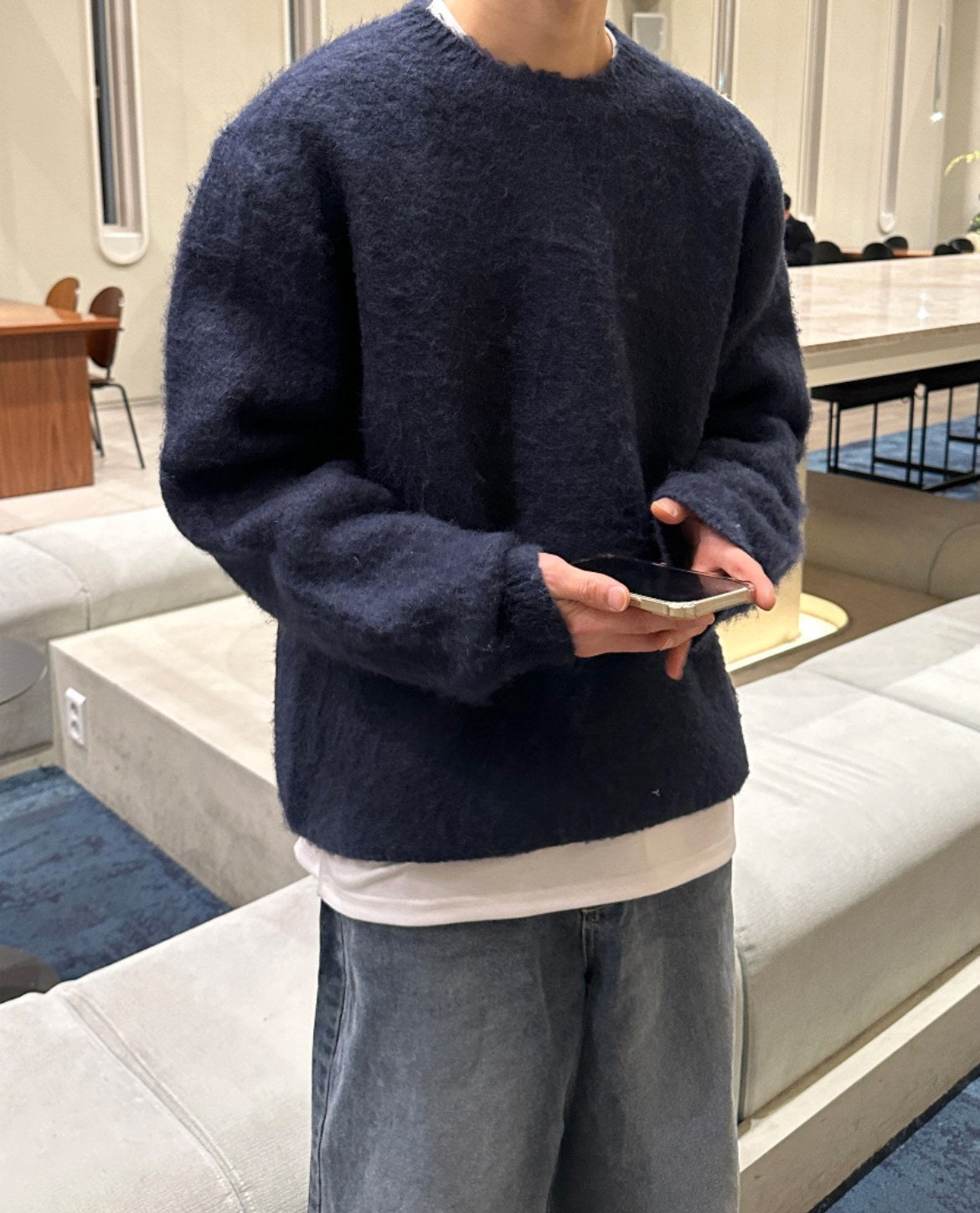 Mens oversized textured wool blend knit jumper