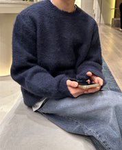 Mens oversized textured wool blend knit jumper