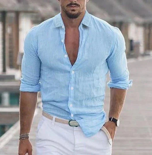 Summer Shirt - Buttoned Up - Long Sleeve - Linen Shirt - Men's Shirt