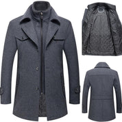 Men's Wool Trench Coat - Single Breasted - Zipped Up - Wool Coat - Men's Winter Jackets