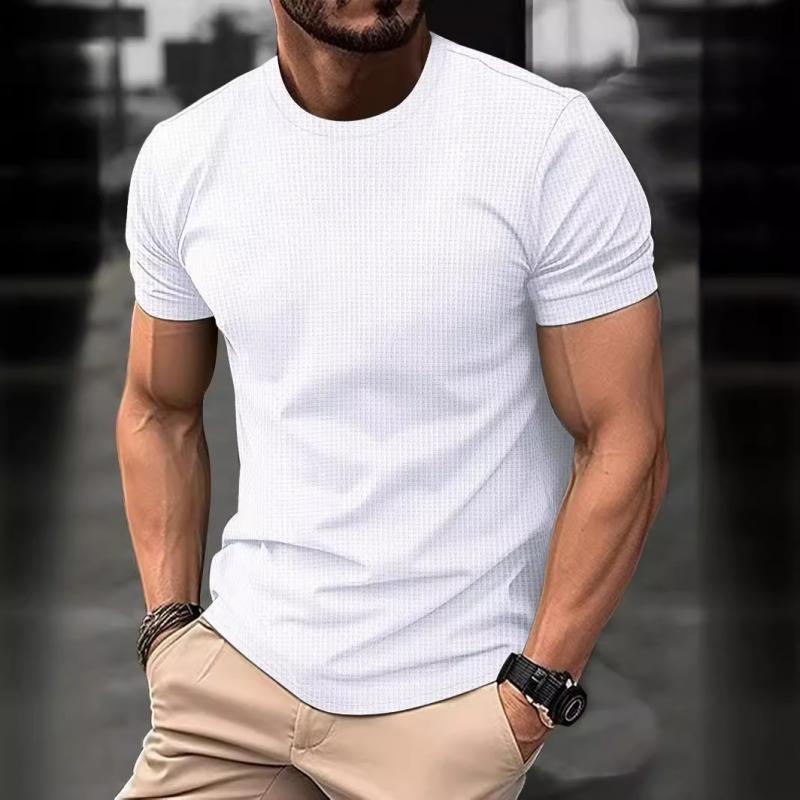 Men's T-Shirt - Short Sleeve - Regular Fit - Waffle Shirt - Round Neck T-Shirt