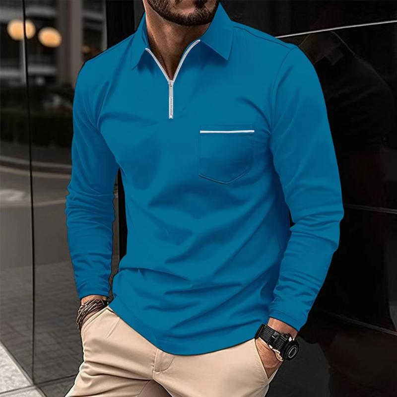Long Sleeve Polo - Men's Collared Quarter Zip Polo Shirt