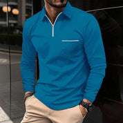Long Sleeve Polo - Men's Collared Quarter Zip Polo Shirt