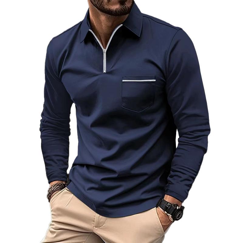 Long Sleeve Polo - Men's Collared Quarter Zip Polo Shirt